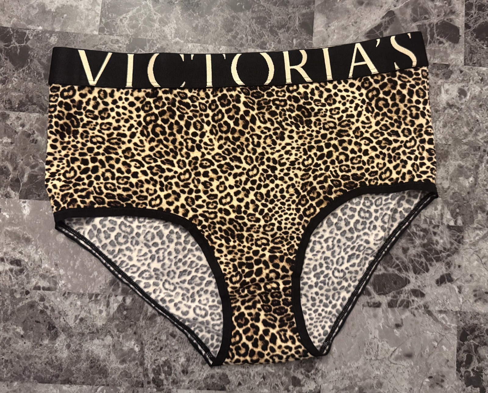 NWT VICTORIA’S SECRET LEOPARD EXPLODED LOGO THICK BAND HIGH WAIST BRIEF PANTIES