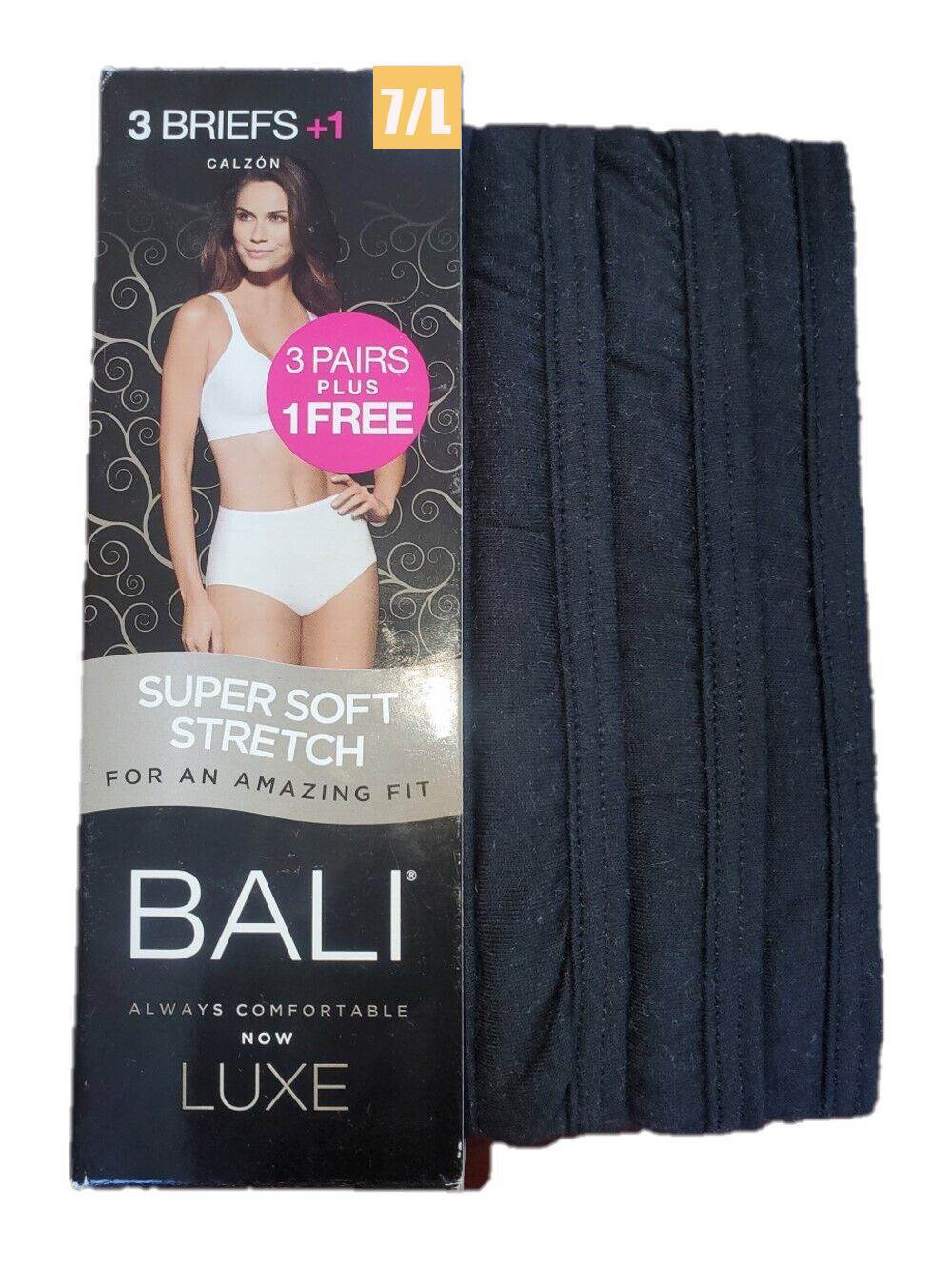 Bali 3+1 pk Comfort Luxe Calzon Panties Black SIZE: 7/L – K883B3