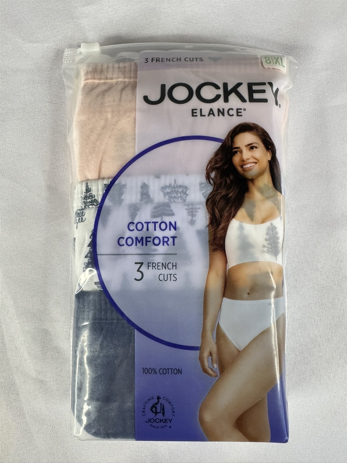 Jockey Elance 100% Cotton Women’s 8/XL Pink/Blue/Pattern French Cut Panty 3-Pack