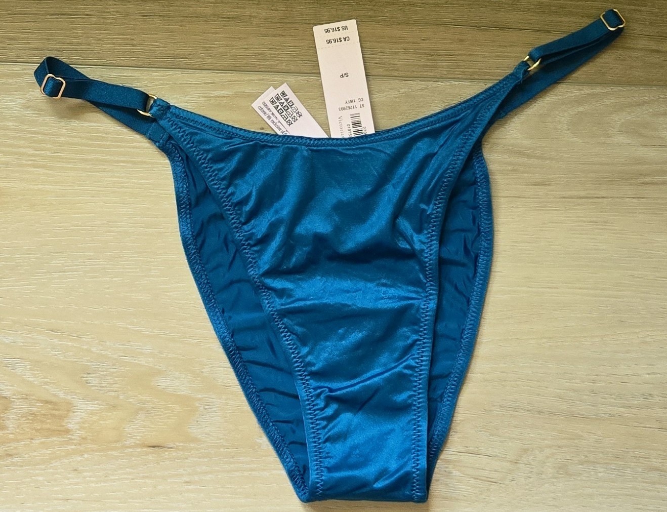NWT Victoria’s Secret Teal Blue Silky Smooth Strappy Back Brazilian Panties S