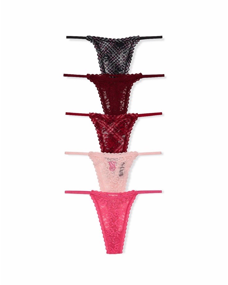 5 Pack Victoria’s Secret sz L Lace Thong String Panties Bundle Lot Set