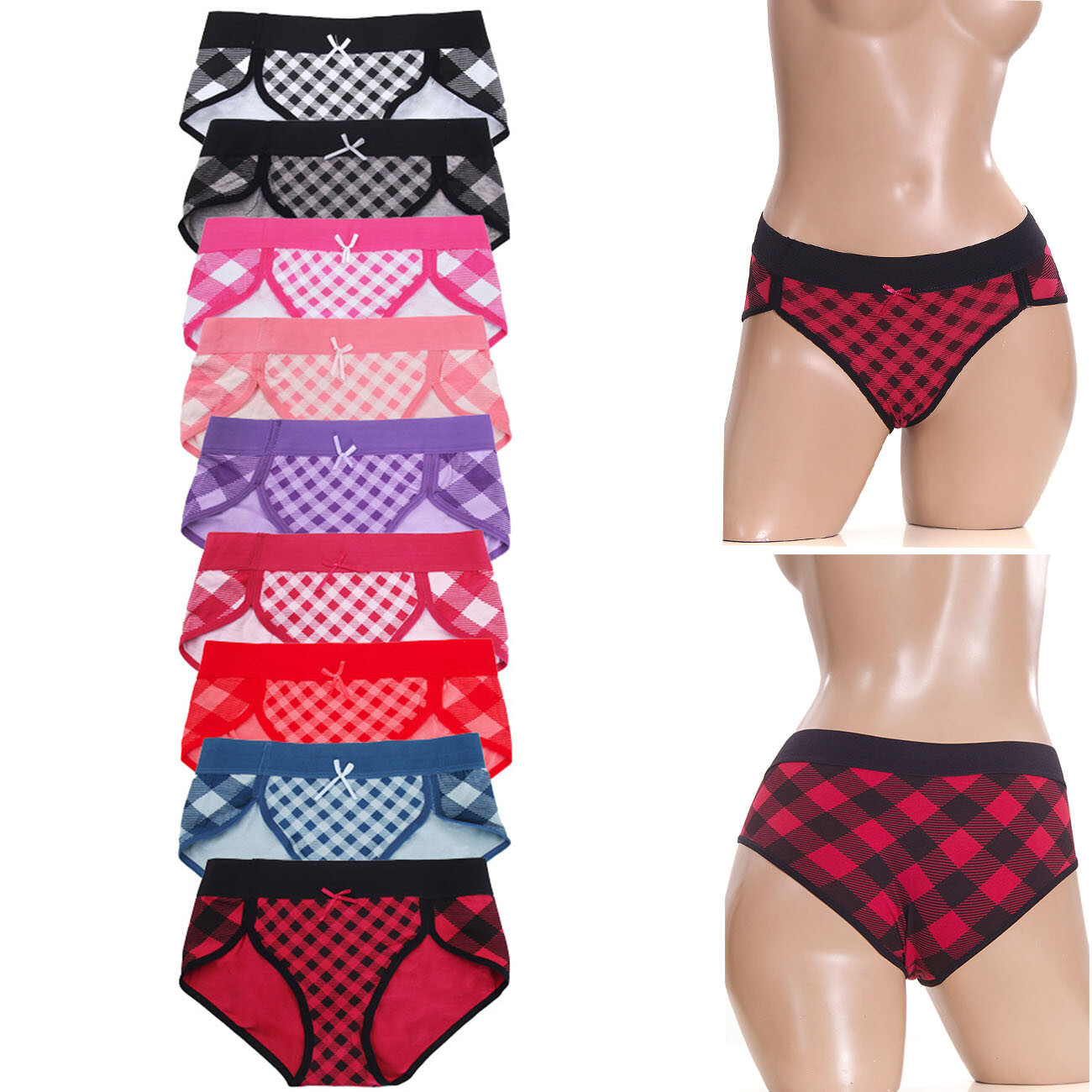 ScarvesMe 12 pack Women’s Assorted Color Buffalo Check Sexy Hipster Panties
