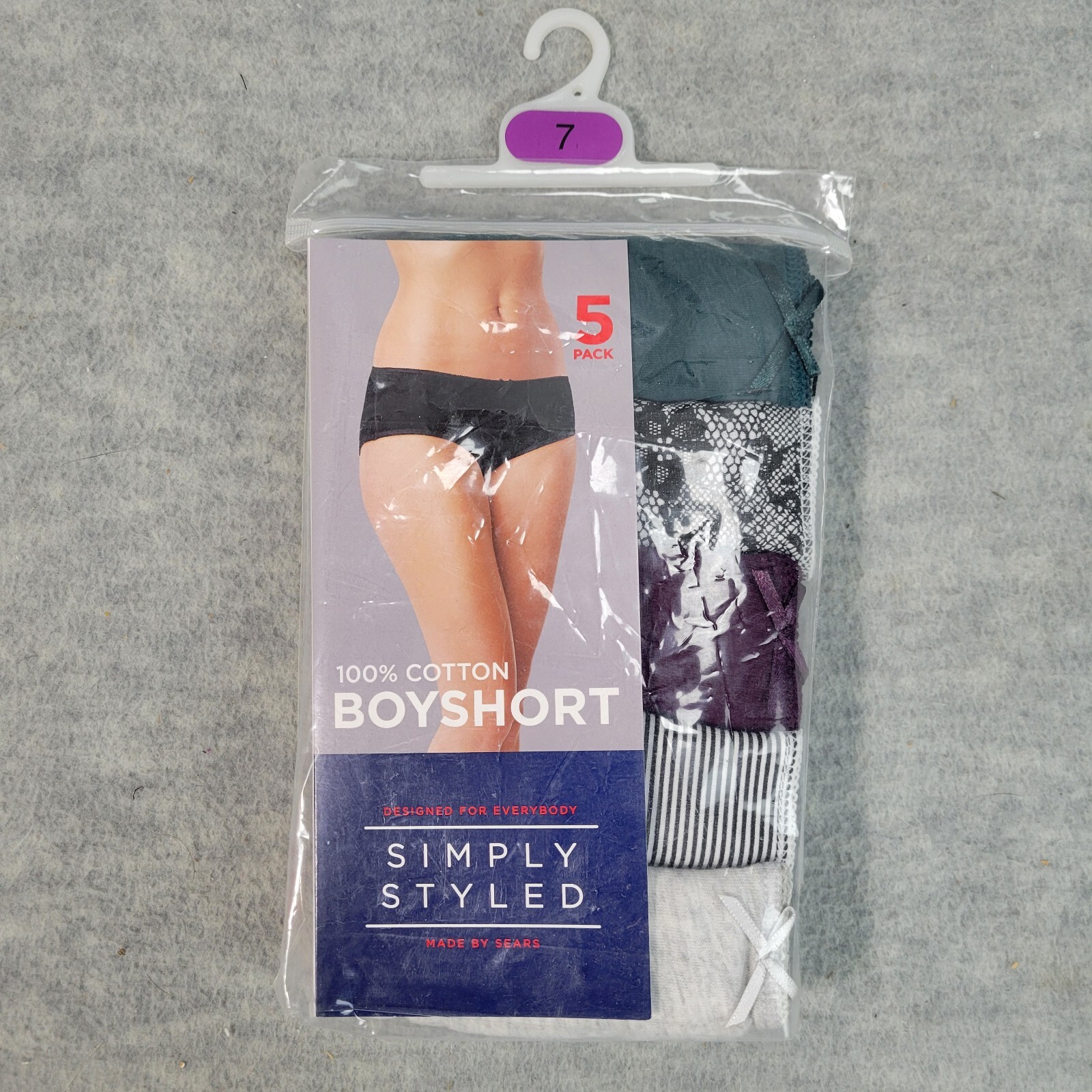 Simply Styled 100% Cotton Boyshort Multicolor 5 Pack Womens Size 7 NWT