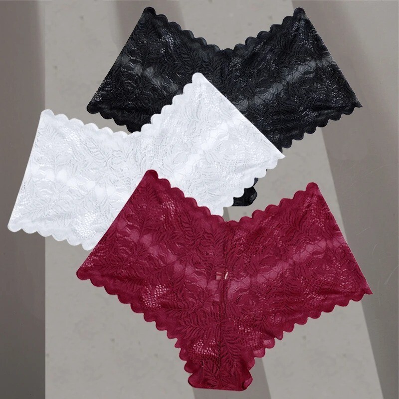 Paquete De 3 Pantis De Encaje Sexy Para Mujer Ropa Interior Tangas Bikinis Moda
