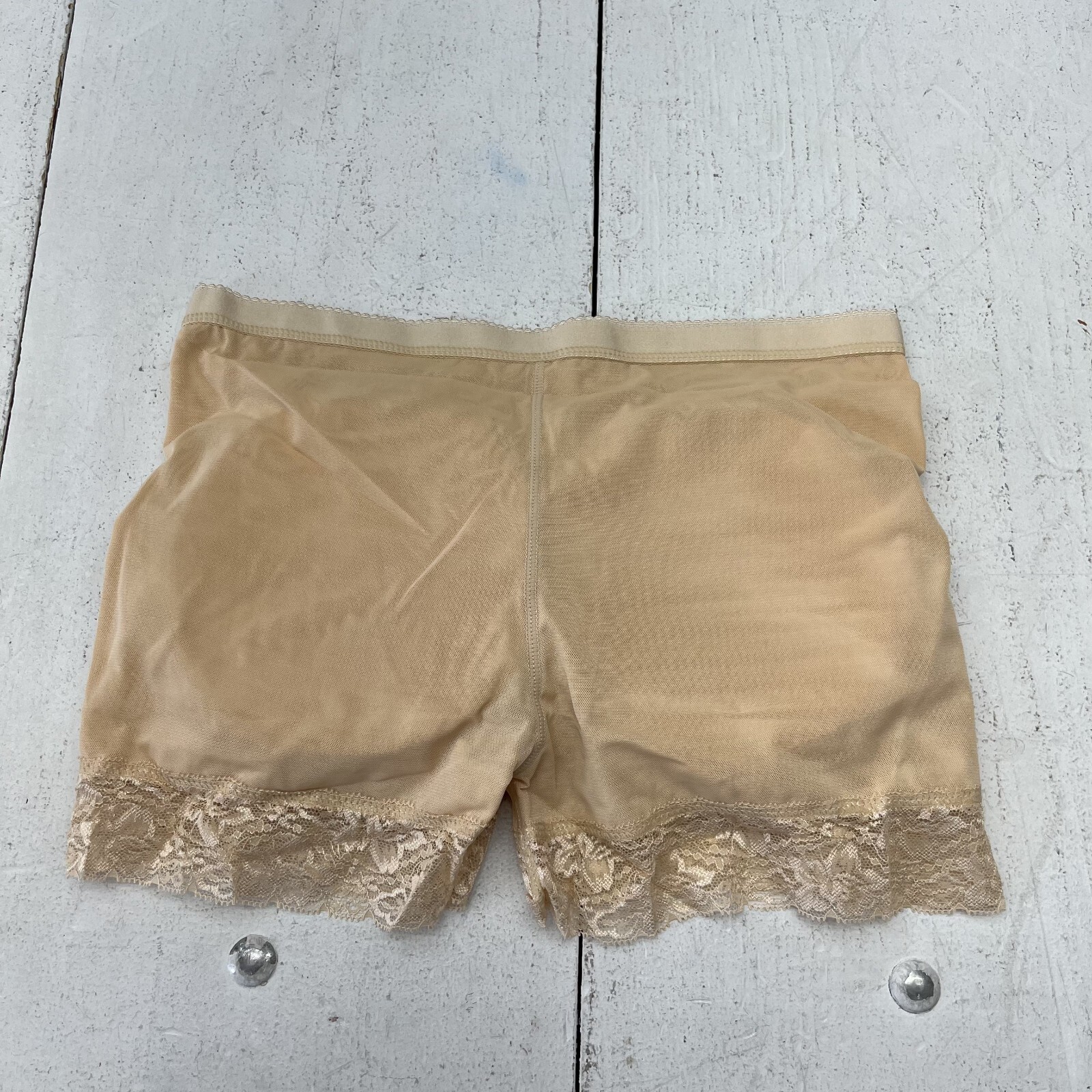 Beige Mesh Butt Padded Lace Trim Boy Short Underwear Women’s Size Large NEW