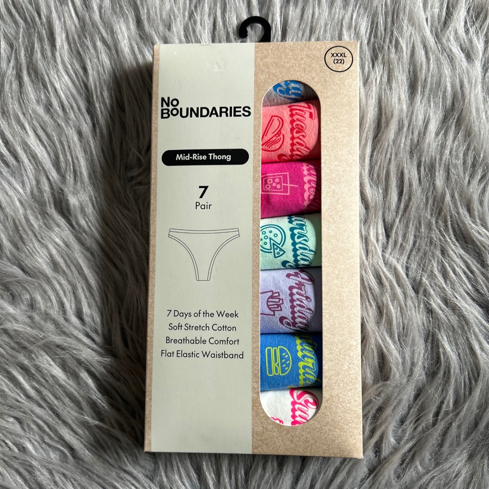 No Boundaries Mid-Rise Thong Womens Size XXXL (22) 7 Days Of The Week Cotton