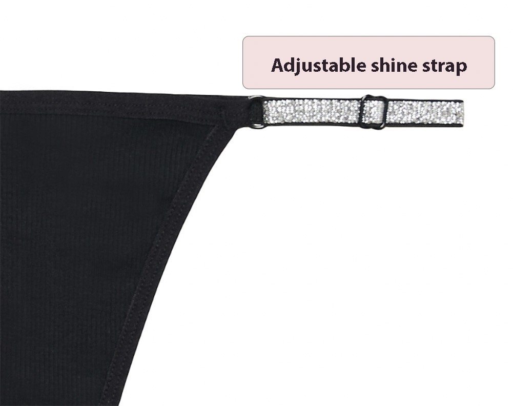 Women Ribbed Cotton Thong Adjustable Underwear Shine Strap Sexy Panties Pack 6-M