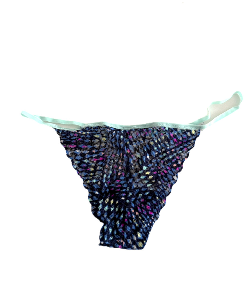 Victoria’s Secret PINK Floral Lace V-String Panty Multi Blue Print