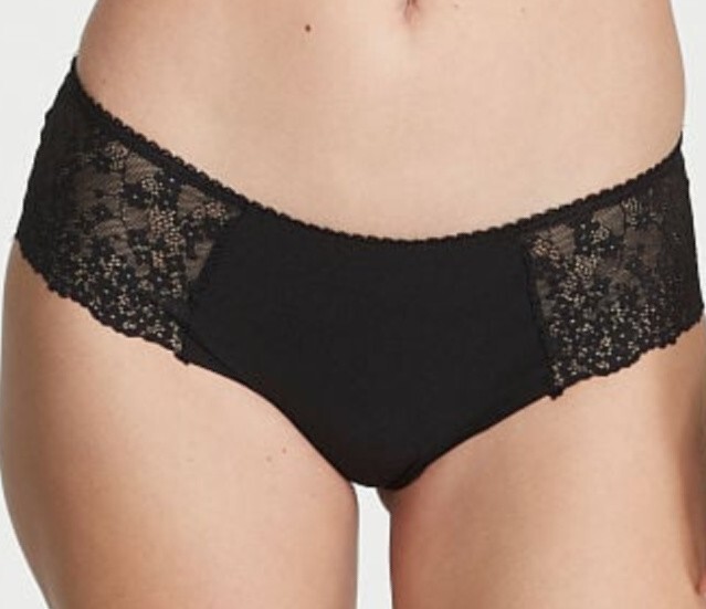 M Dark NOIR Black w Daisy Lace NO SHOW Smooth Victorias Secret Hiphugger Panty