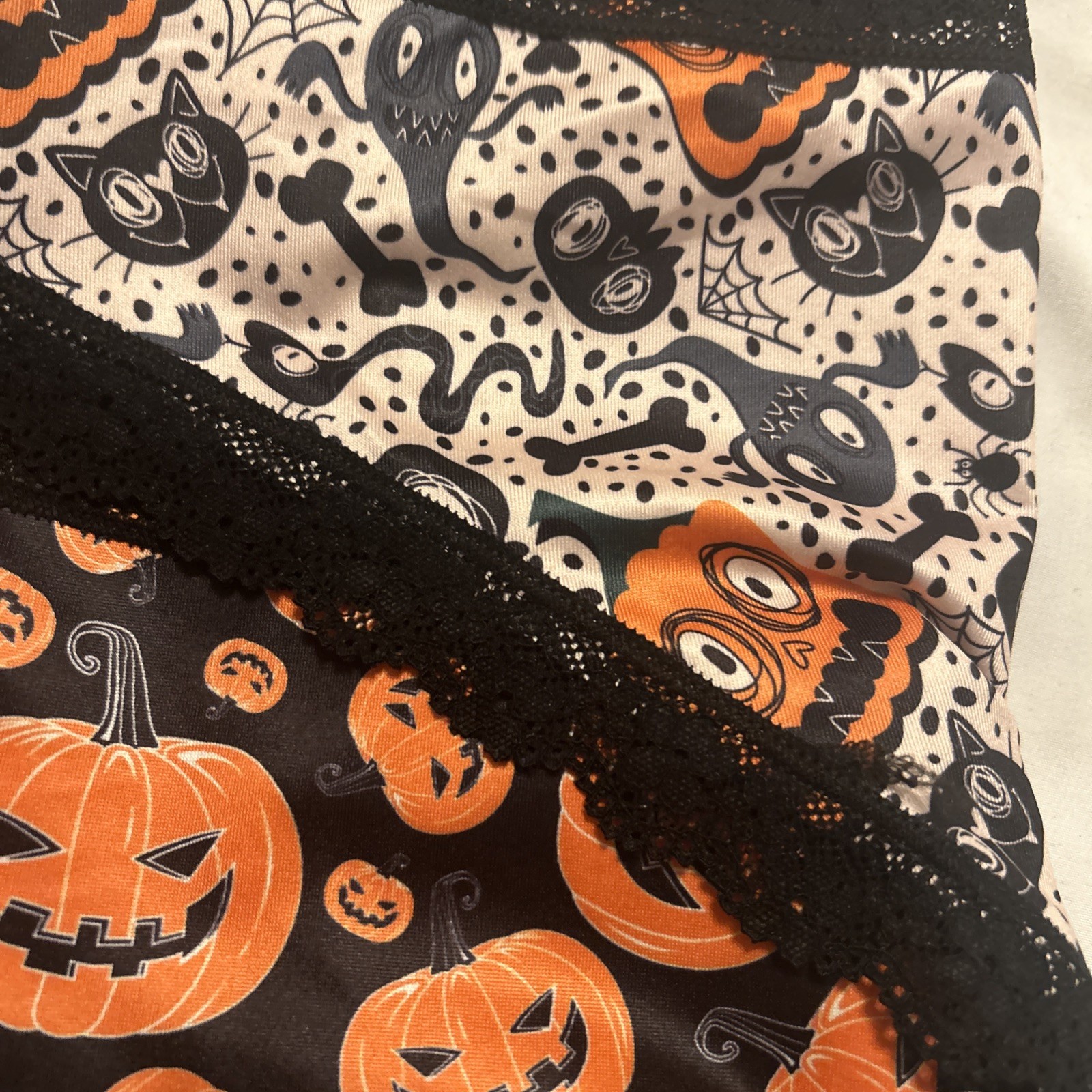 Morvia 3pk lace trim goth Skater Emo Goth panties M Blk Orange Skull Jack-o-lan