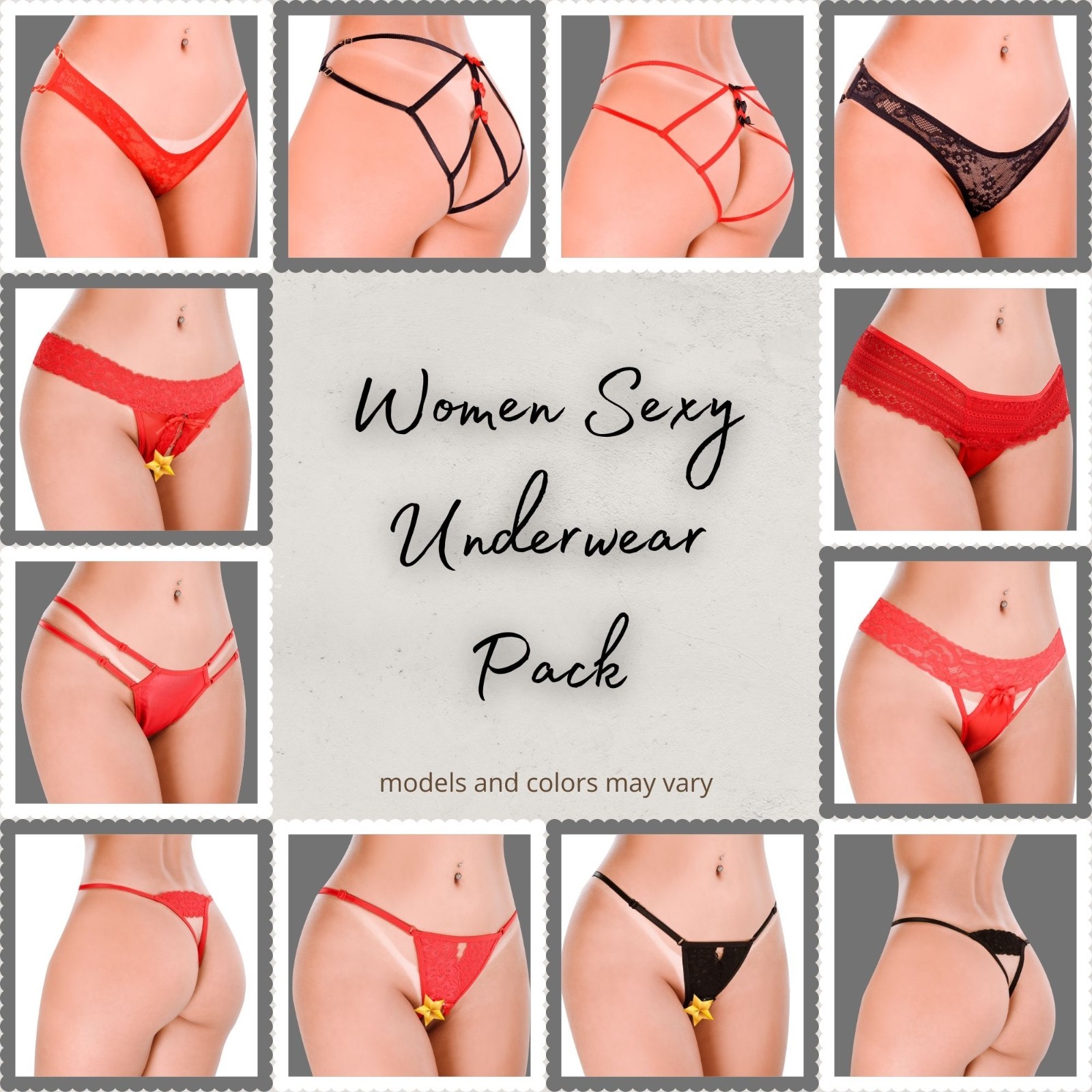 HOT FLOWERS Women’s Lace Thong Panties 10 Pack Assorted G-String Underwear Red
