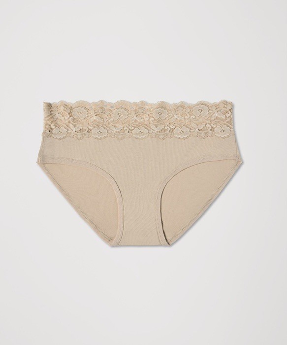 Pact Women’s Sesame Lace Brief Panties Stretch Mid Rise Solid Opaque