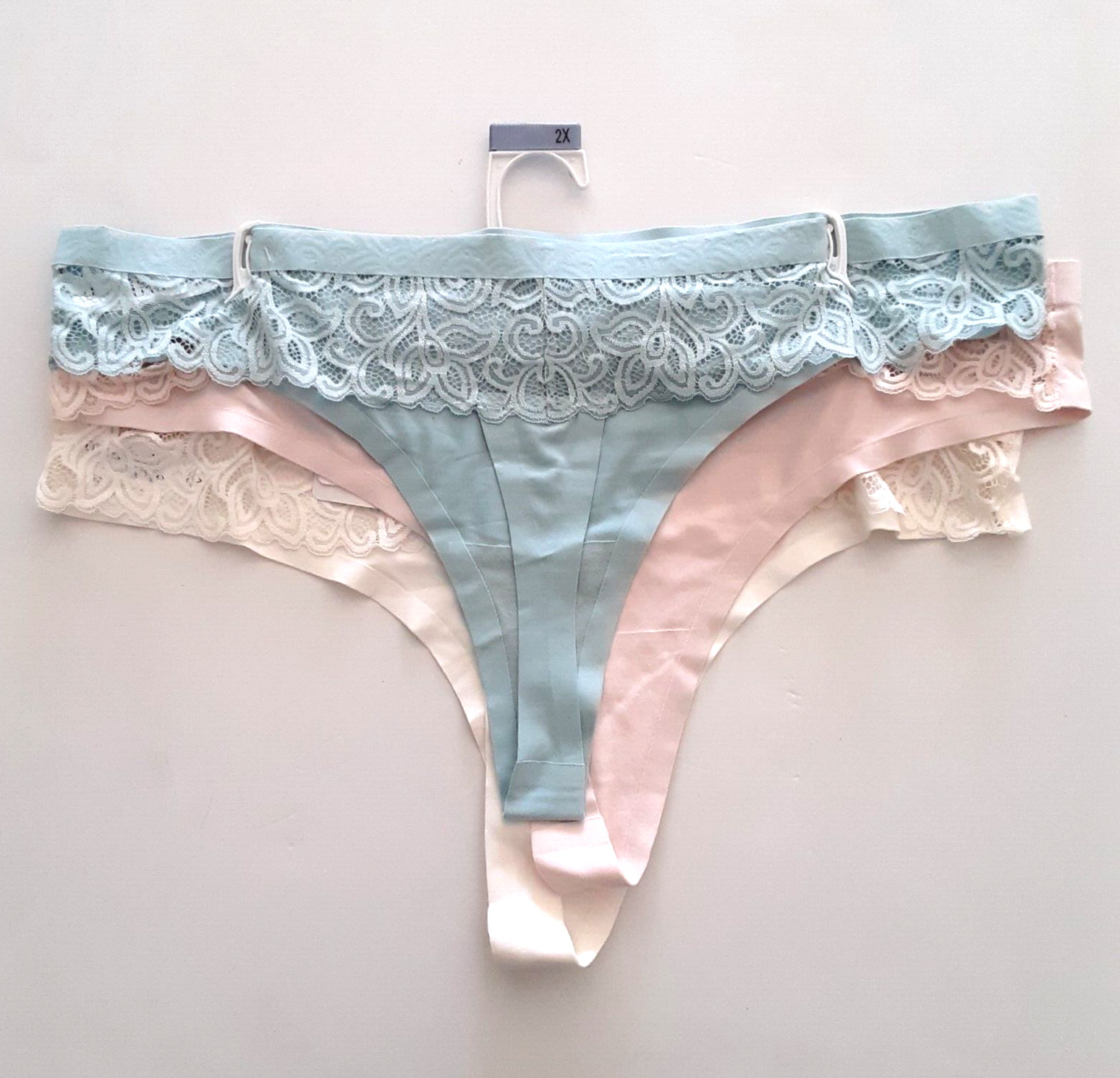 Tranquil & True Womens Size 2X Thongs Brushed Microfiber Lace Back 3 Pack