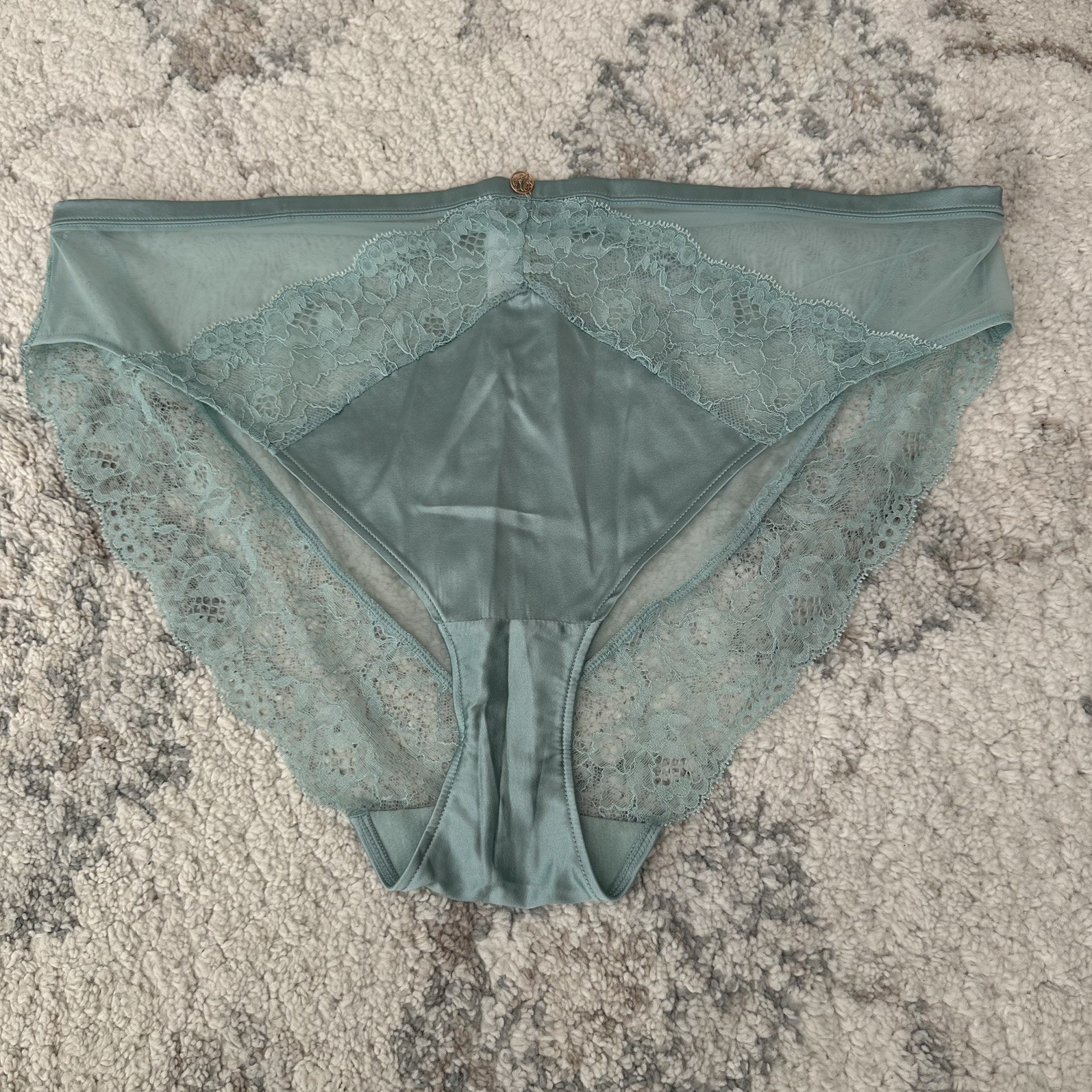 BNWOT M&S Rosie Silk & French Lace Duck egg High Leg Knickers Size 20