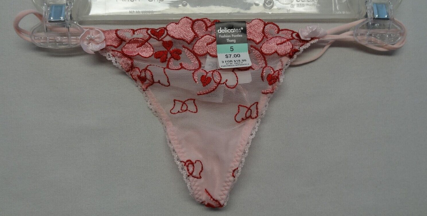 NWT Delicates 5 Fashion Heart Thong Panty Valentines Day Mesh Powder JCPenney