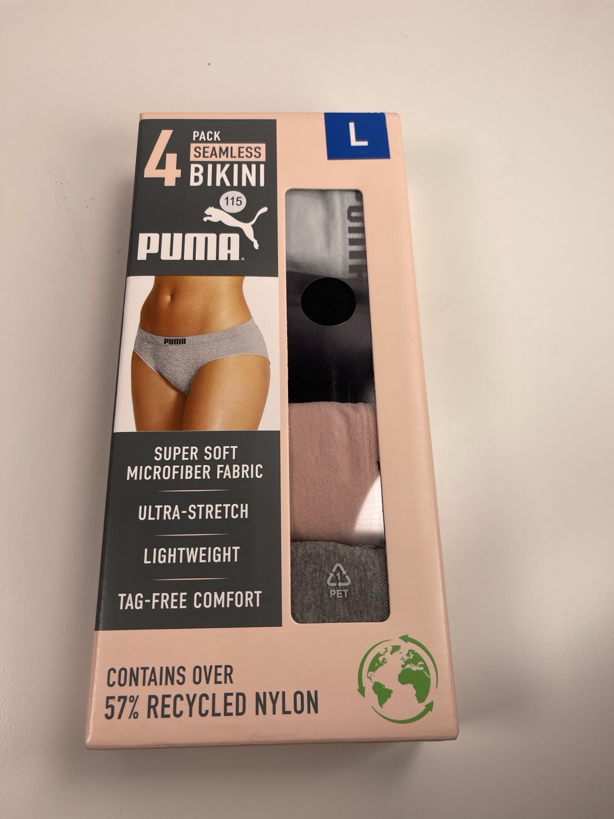 Puma Seamless Bikini Panties Women Large 4 Pack Multiple Colors Stretch Tag Free