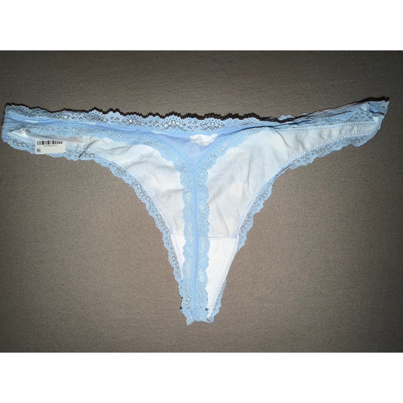Jenni Intimate Womens Thong Panty 2 Pack Stripe Cloud Print Lace Trim, Size XXXL
