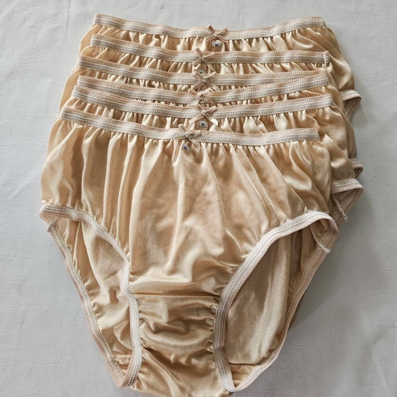 6 Bikini Underwear Woman Man Nylon Soft Silky Smooth Mid-Waist Hip34″-38″Beige/L