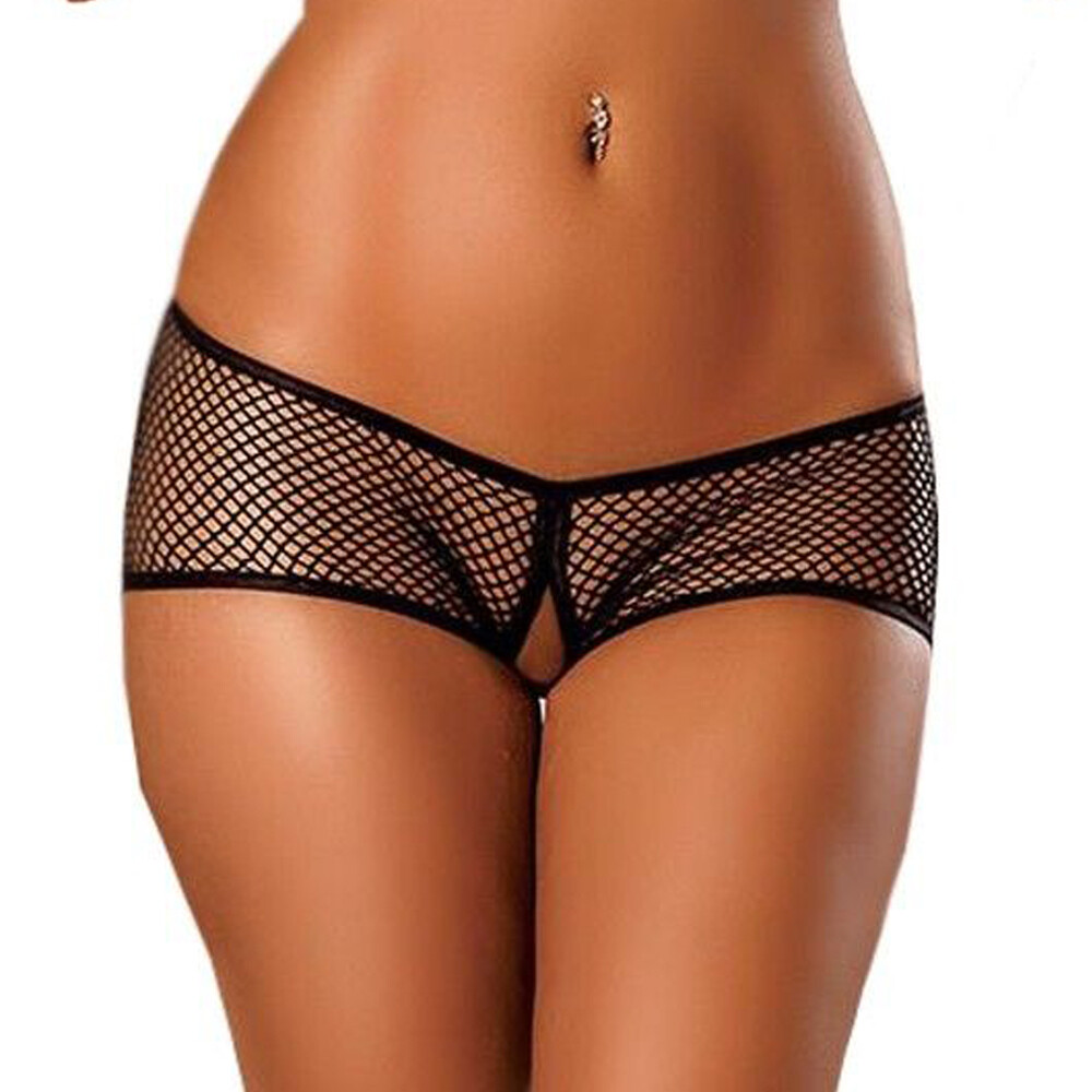 Women Sexy Black Panties Fishnet Open-Back Thongs Mesh G-string Briefs Underwear