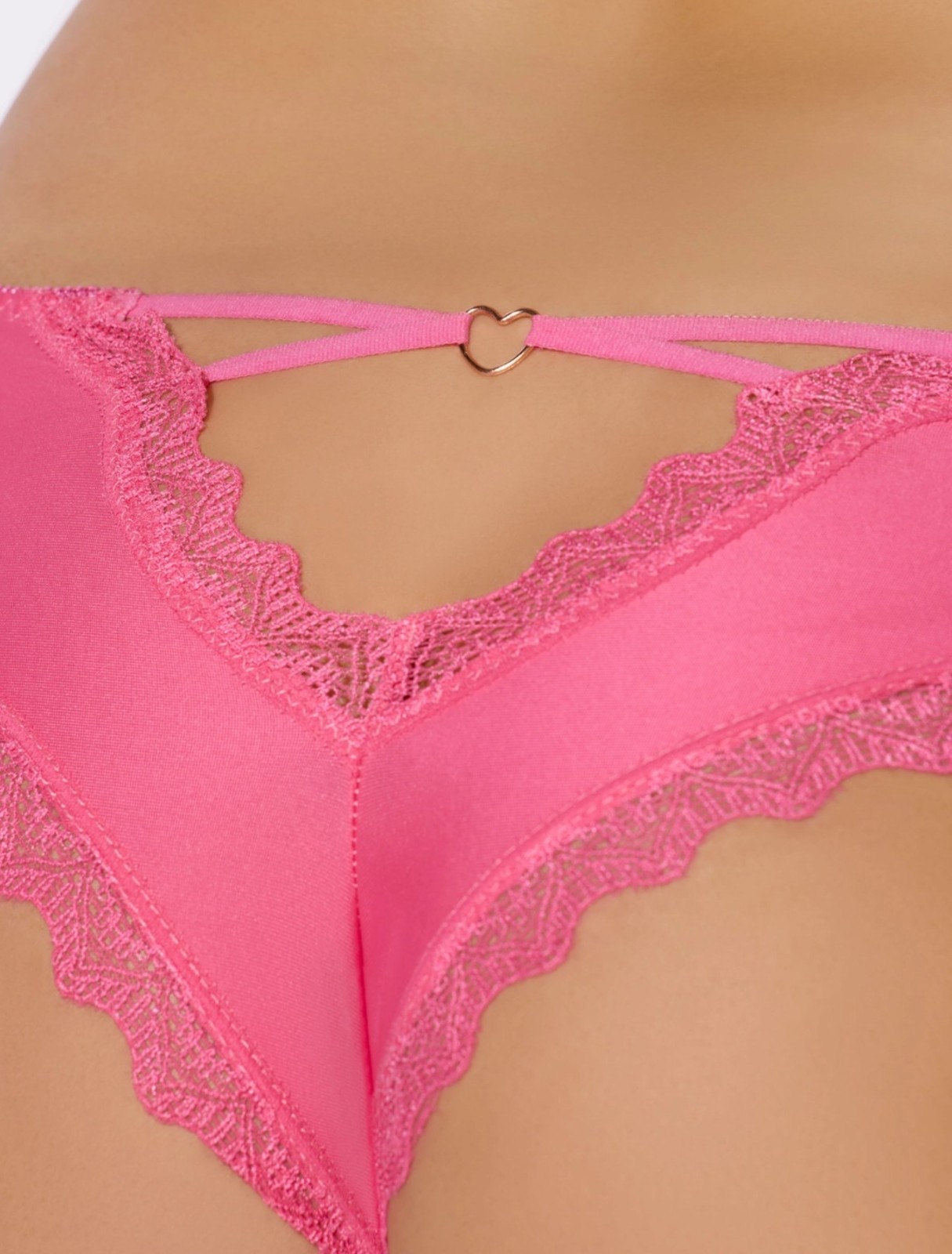 House of Desire Vera Microfiber Lace Heart Charm Cheeky Panty, French Rose, Sz M