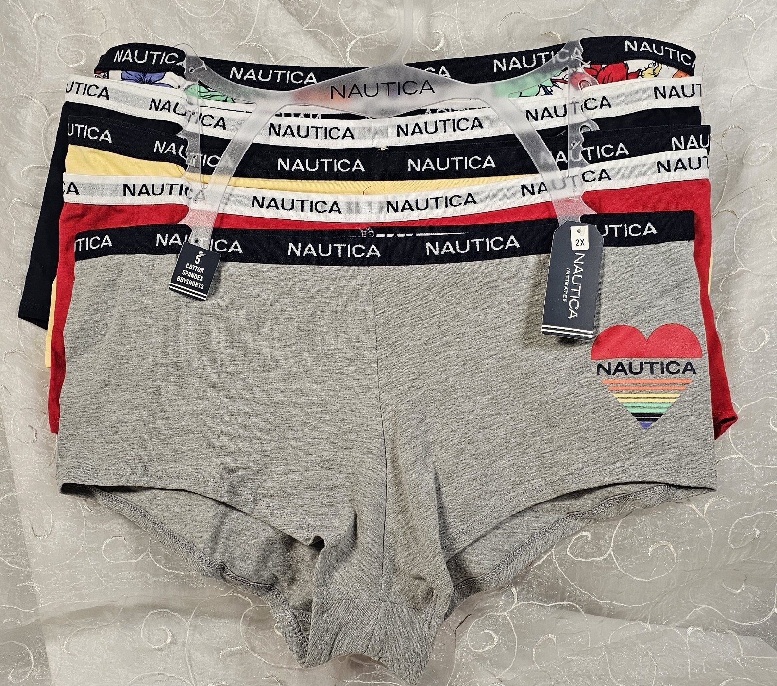 Nautica 5 Cotton Spandex Boyshorts 2X Plus Size, Gray Red Yellow Navy Floral