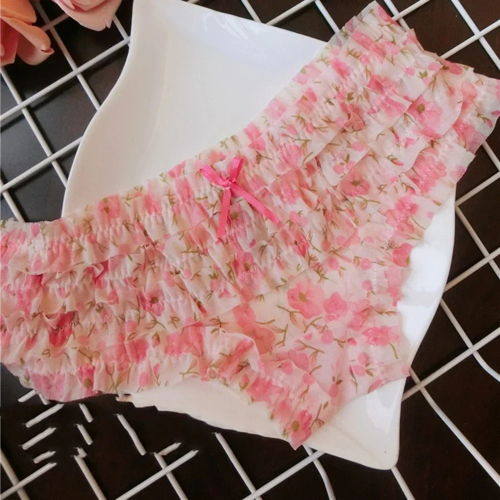Lace Mid Rise Panties Polka Dot Mesh Soft Breathable Stretch Briefs Fit