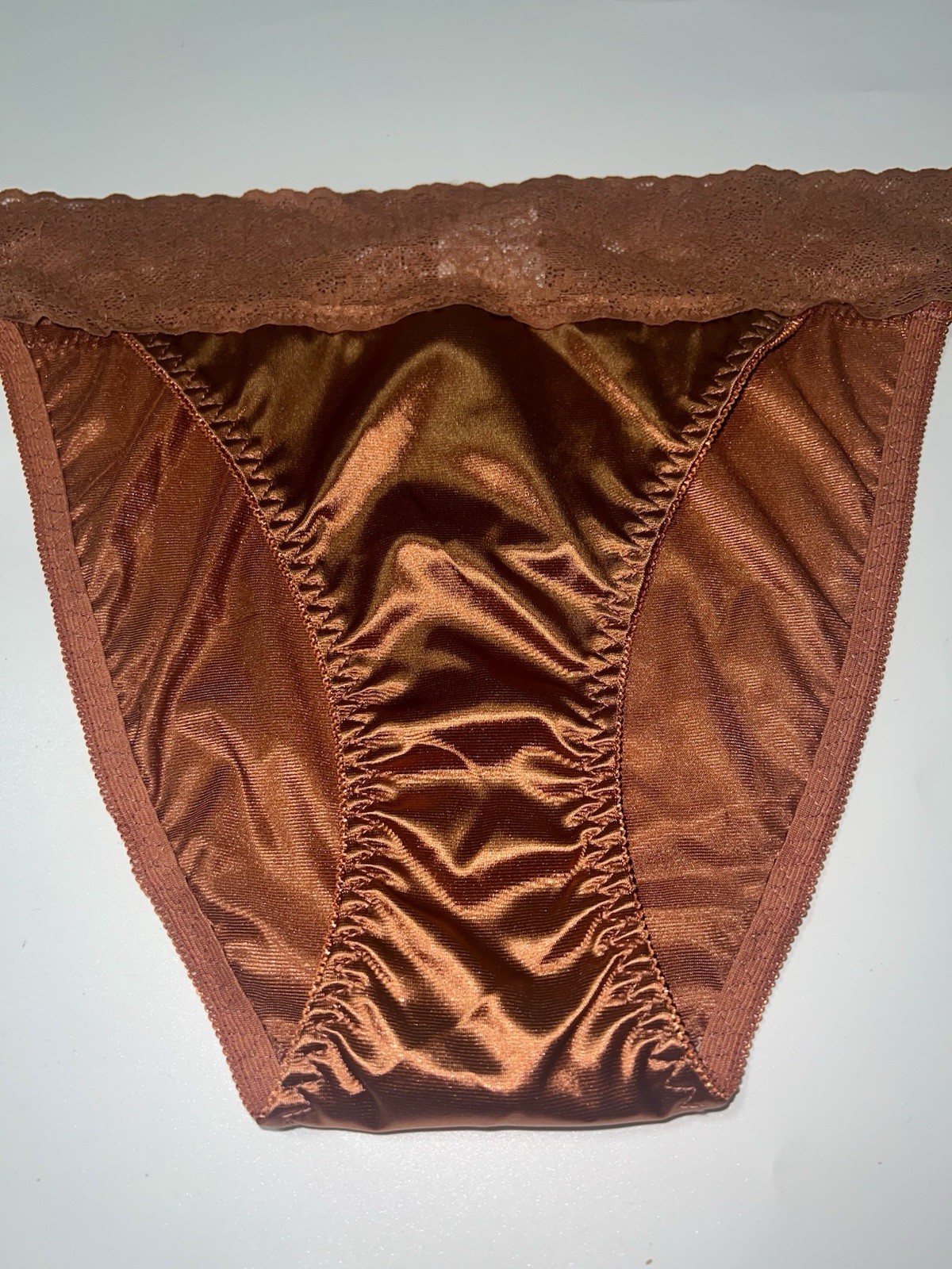 Vtg Styl Bronze 2nd Skin Satin & Lace Rio Bikini Brief Panties Knickers XL NEW