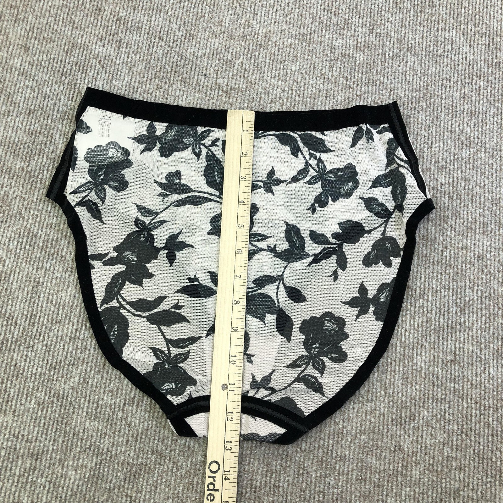 EBY Underwear Womens L Black High Waist Mesh Floral Brief Panties Sheer Stretch