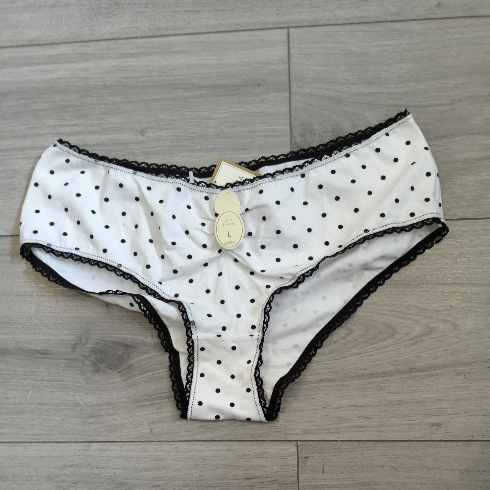 BNWT Vintage La Senza Black & White Dalmation Spot Shorts Style Panties Sz Large