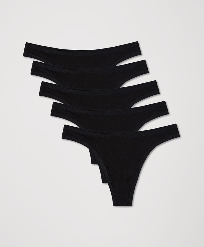 PACT Organic Everyday Classic Fit Thong 5-Pack, Black