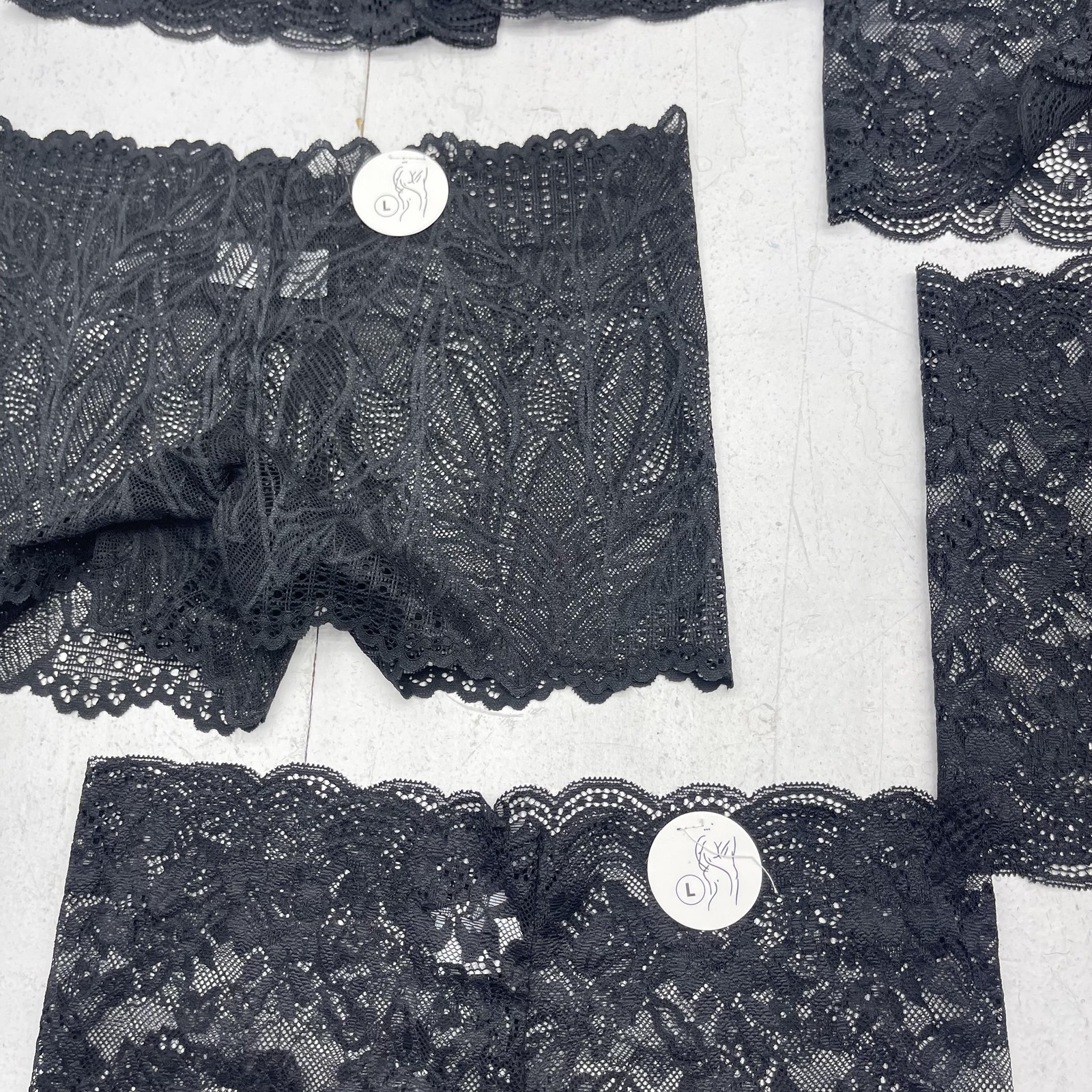 Boyshort Panties Womens Large Black Floral Lace Sheer Stretch 5 Pack Underwear