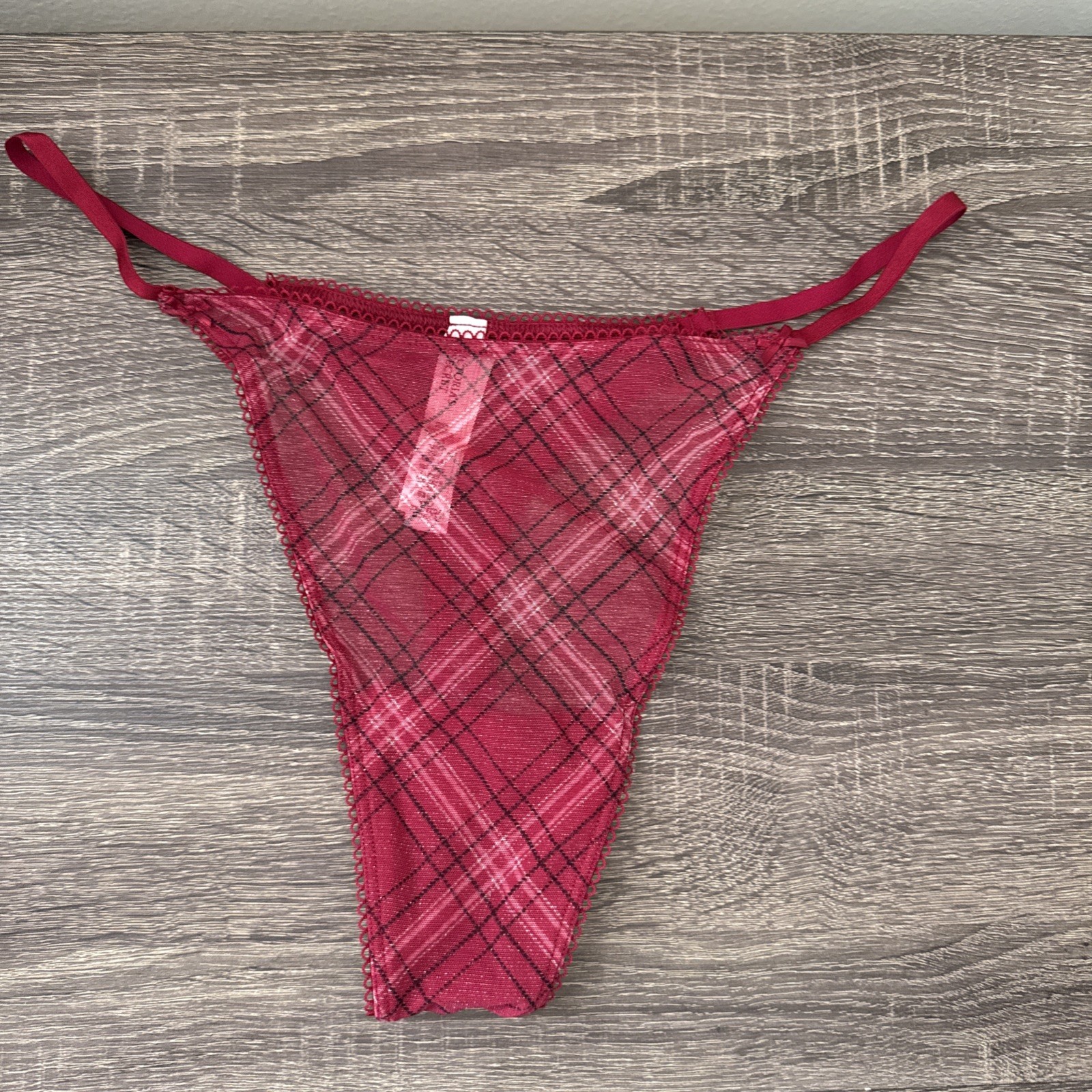 Victoria’s Secret Xxl Red Plaid Mesh, Sheer Thong Panties