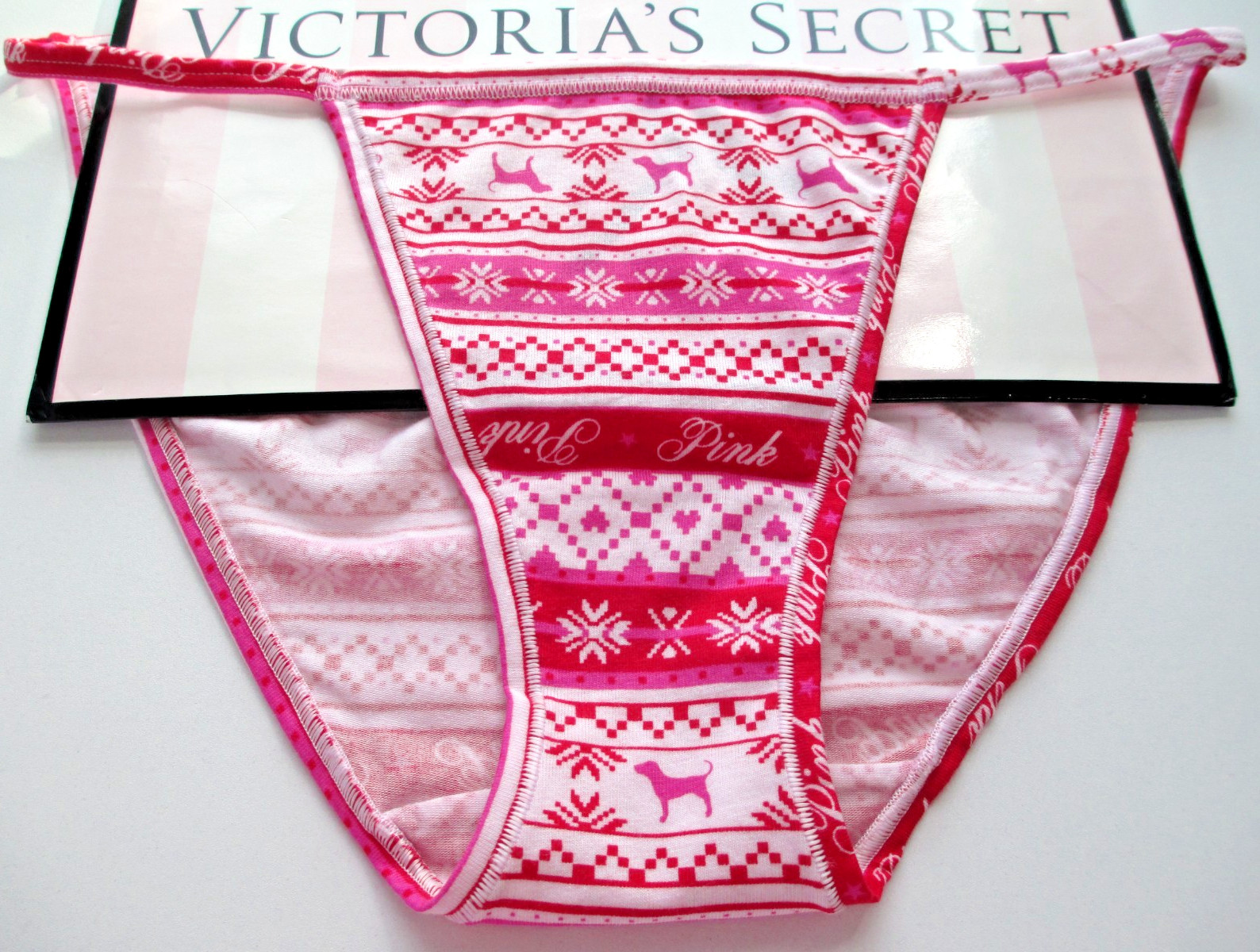 VICTORIA’S SECRET PINK Cotton String Bikini Panty S L XL Red NWT Fairisle VS