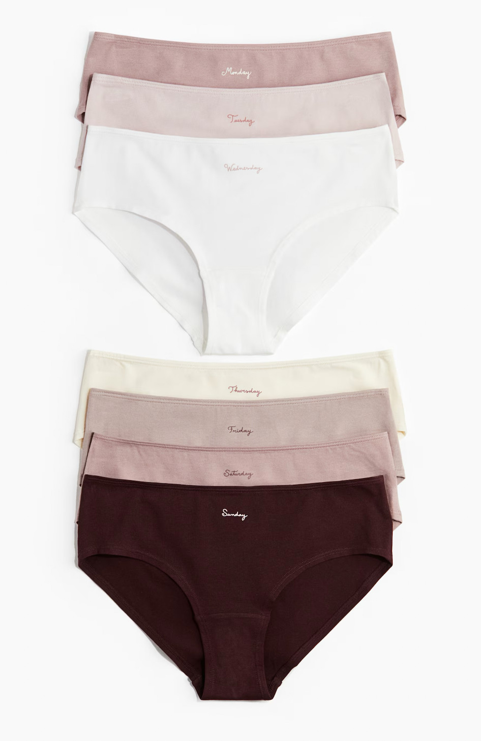 H&M Women’s Pink Assorted 7-Pack Days of the week – Hipster Briefs, Size Medium