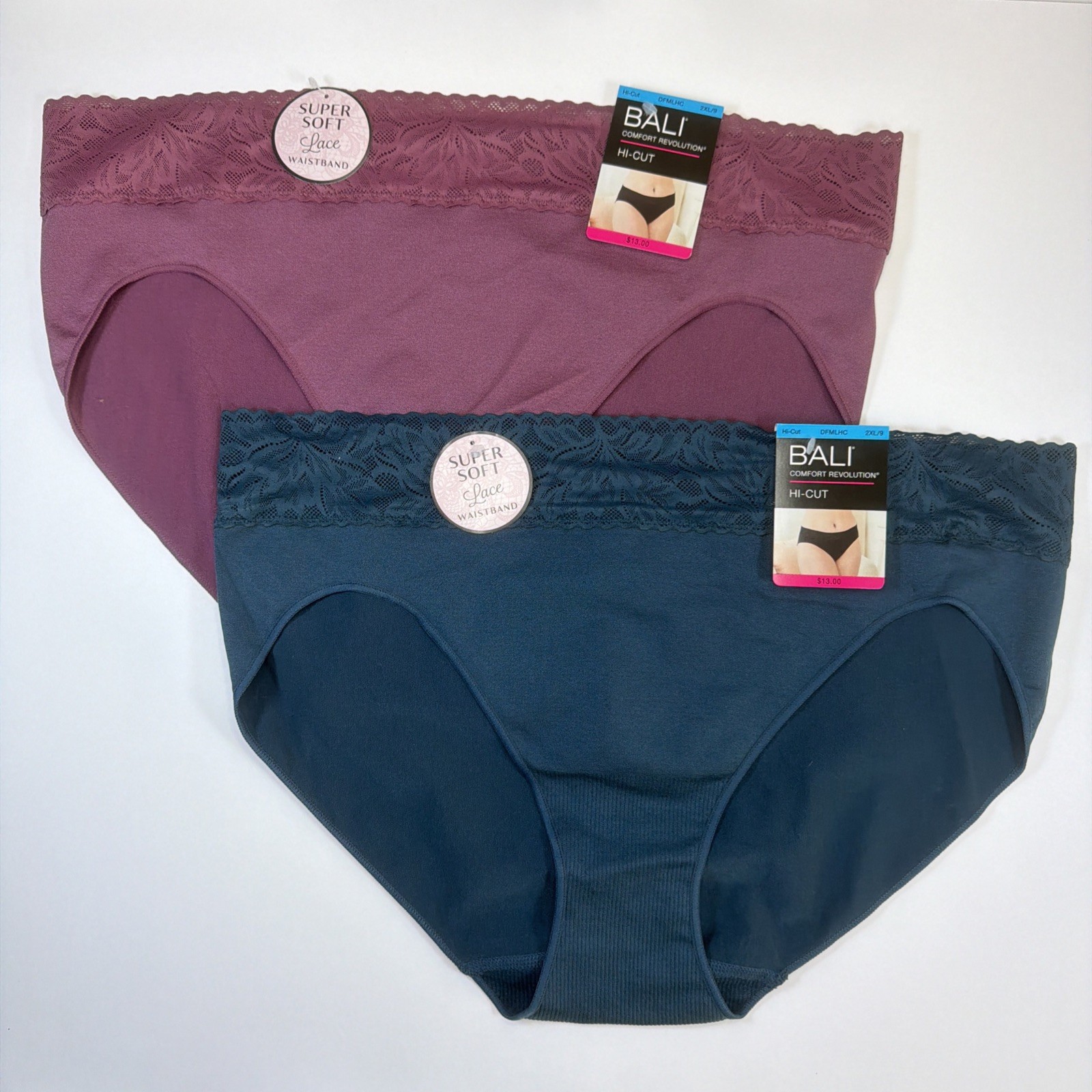 Bali Comfort Revolution DFMLHC Hi Cut Panties Teal Mauve 2 Pack Size 2XL/9 NEW
