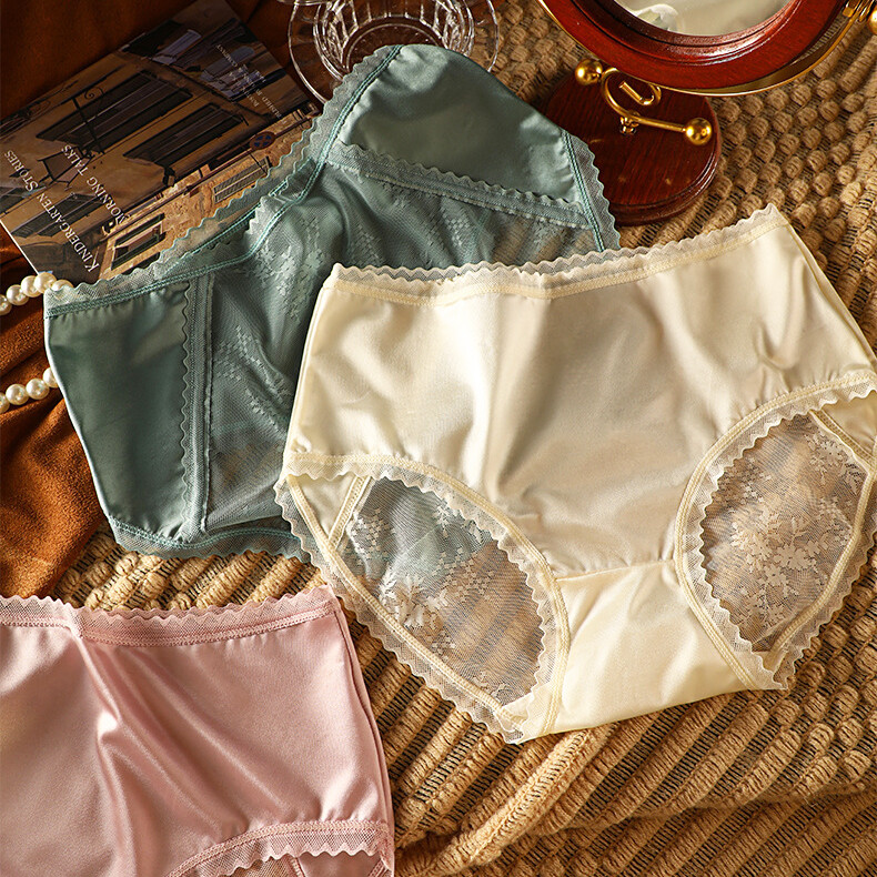 4 Pack Lot Sexy Womens Silky Satin Panties Lingeries Lace Sheer Underwear Briefs