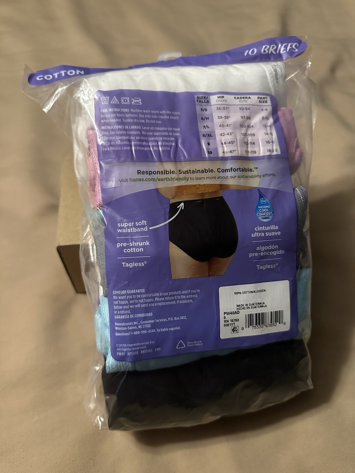 Hanes womens briefs Size 9 10 pack 100% cotton tagless multicolor