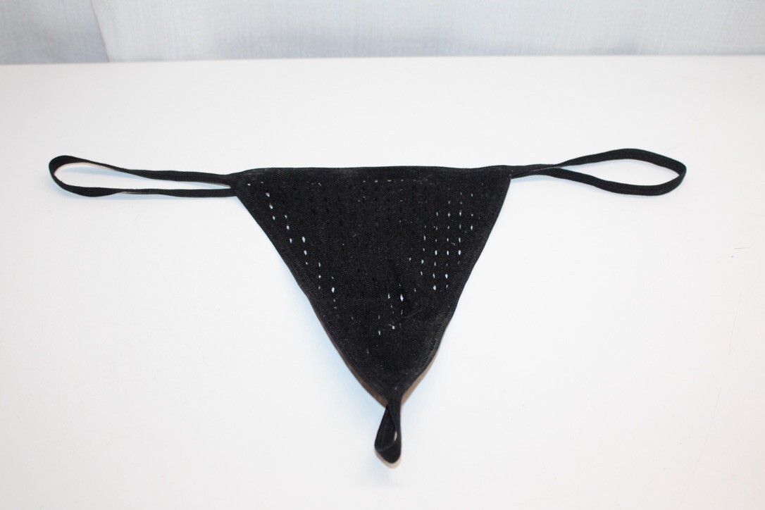 Black Perforated Mesh Thong Panties Semi-Sheer Low Waist Hollow Cotton One Size