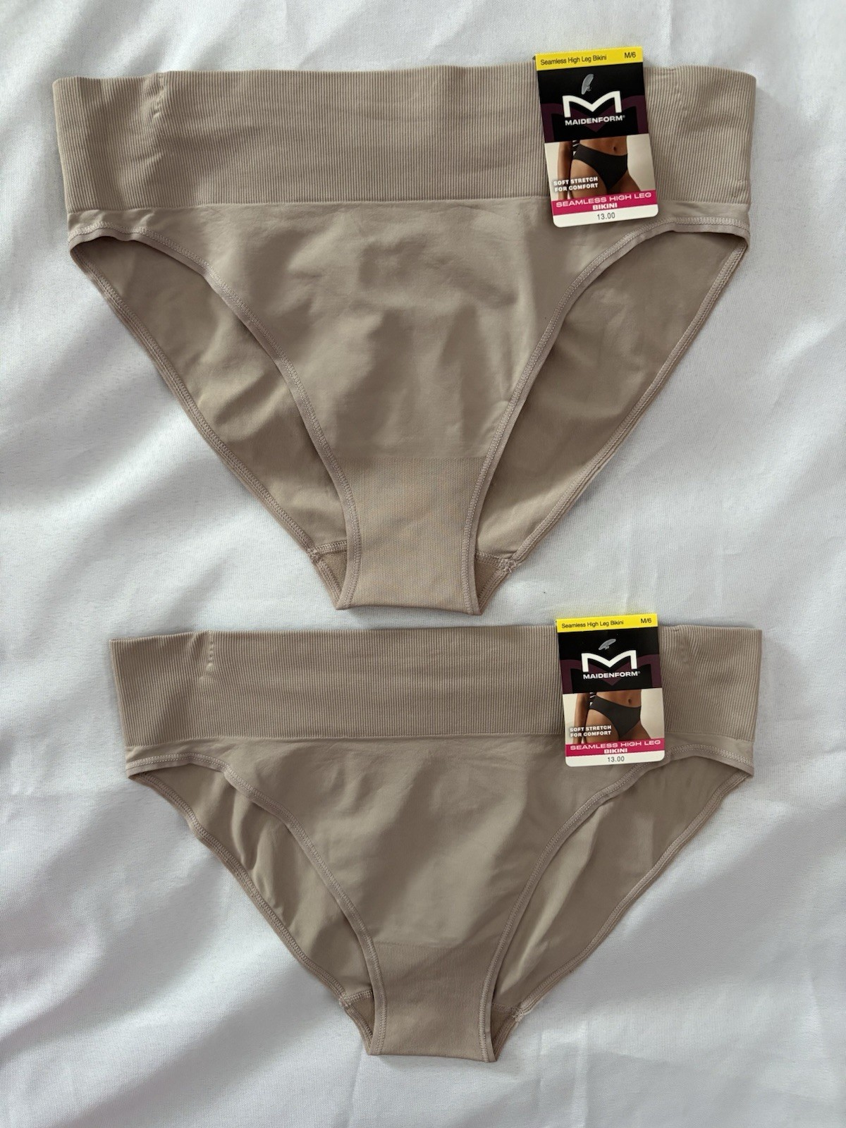 NEW Maidenform Seamless High Leg Bikini Beige Women’s DM2317 Size Medium 2 Pair