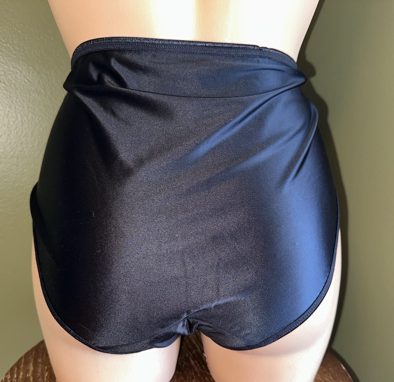 Vtg 80s Styl Glossy Slippery Black 2nd Skin Butter Satin Brief Pantie 2X 2XL NEW