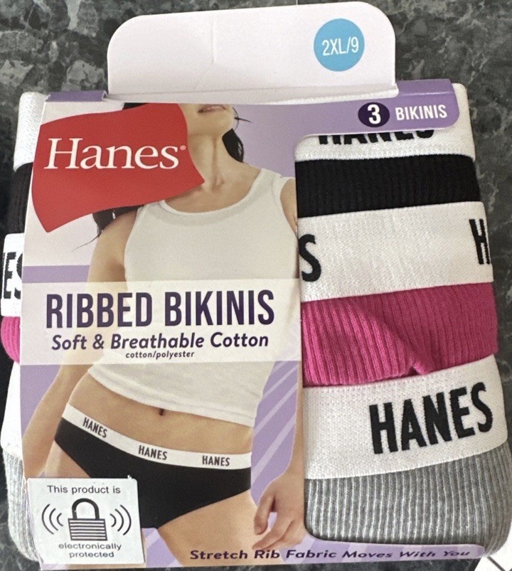 Hanes Ribbed Bikinis 3 Pair 2XL/9 Soft & Breathable Cotton