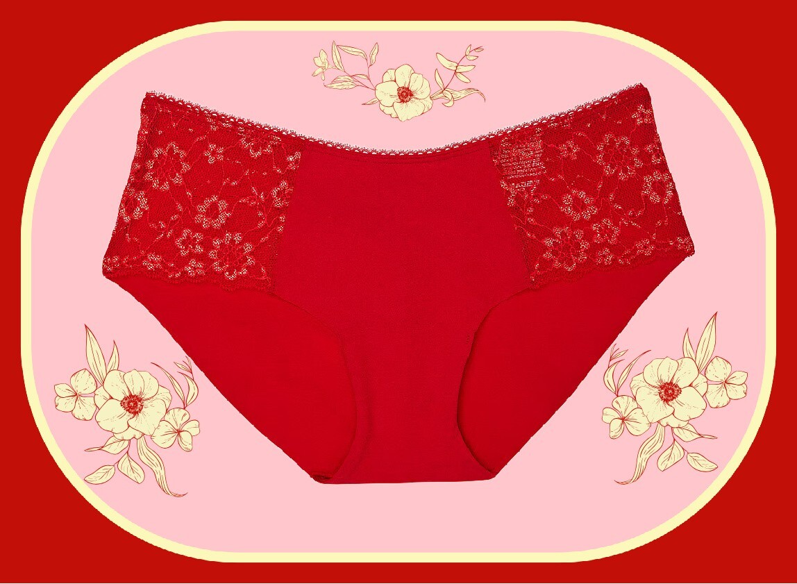 XXL Red SHINE Gold w Posey Lace NO SHOW Smooth Victorias Secret Hiphugger Panty