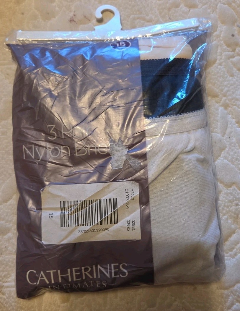 Vintage Catherines Intimates Nylon Briefs 3 Pack White, Black, Pink sz 15 NOS-A1