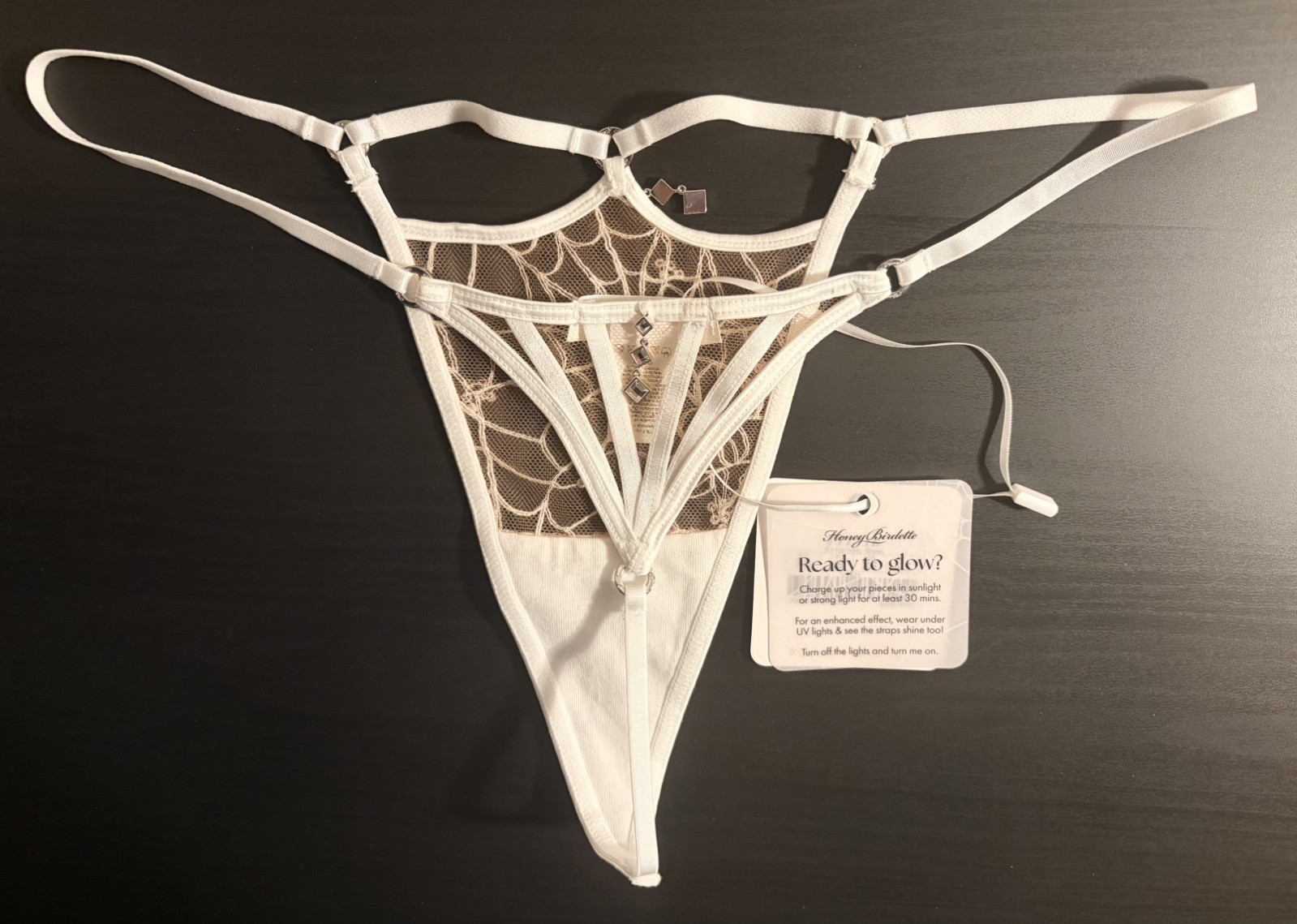 New Honey Birdette Sylvie Glow White Thong String Size XS