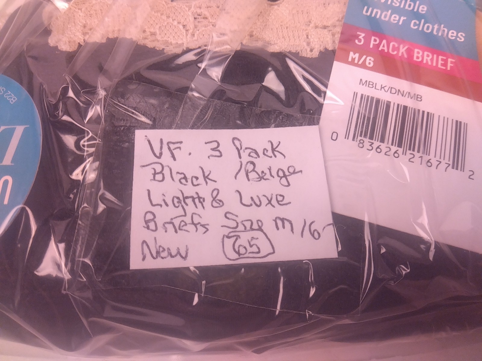 Vanity Fair 3 Pack Black/Beige Light & Luxe Briefs Size M/6 – New. (65)