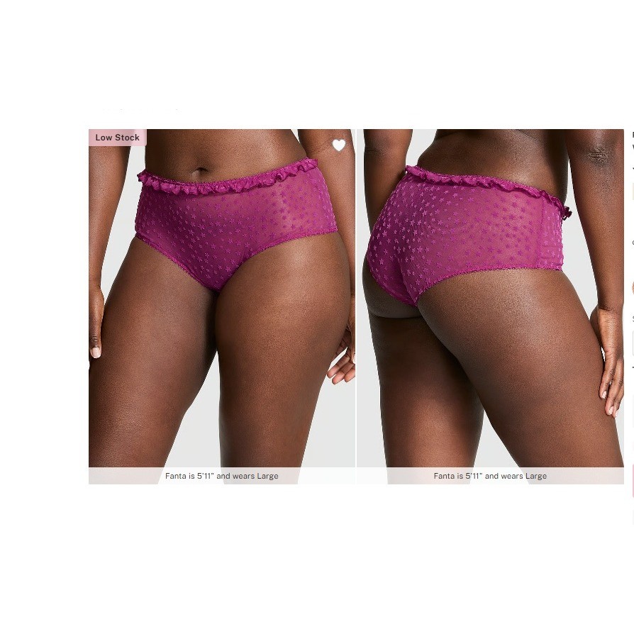 Purple Star Sheer Mesh Ruffle Cheeky Panties & Posey Lace Lightly Lined Demi Bra