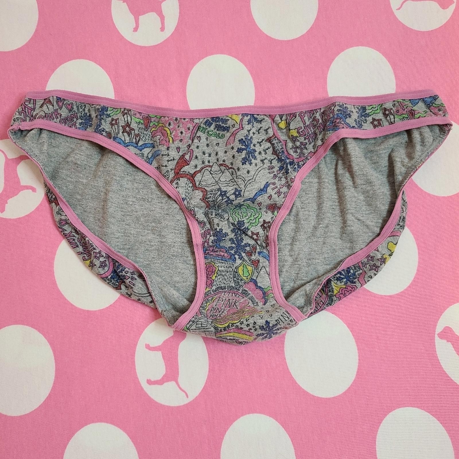 Rare VTG VS PINK Graphic Cotton Low Rise Skinny Side Bikini Panty Size Lg