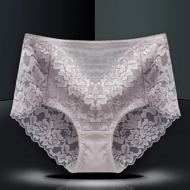 1pc High Waist Lace Panties Seamless M-5XL Embroidery Briefs Women Underwear