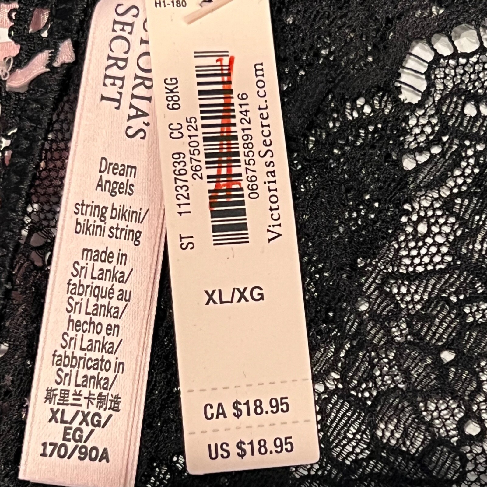 NWT VICTORIA’S SECRET Dream Angels String Bikini XS-S-M-XL Black Lace Pink