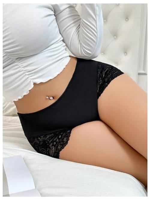 Women’s Plus Size Contrast Lace Boyshorts Mid Rise Tummy XX-Large Plus Black